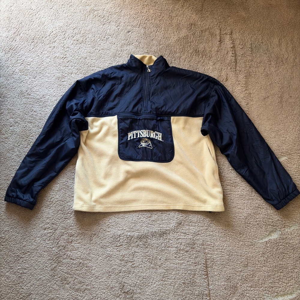 Champion Pittsburgh Panthers Navy and Beige Quarter Zip Up Fleece Sweater